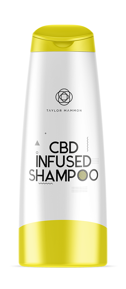 a container of CBD infused shampoo